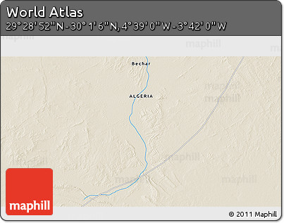 Shaded Relief 3D Map of the Area around 29° 44' 59" N, 4° 10' 30" W