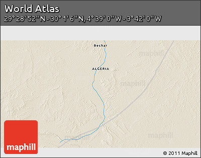 Shaded Relief 3D Map of the Area around 29° 44' 59" N, 4° 10' 30" W