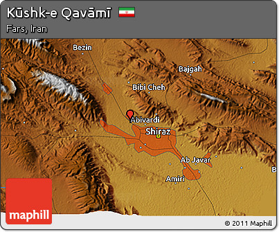 Physical 3D Map of Kūshk-e Qavāmī