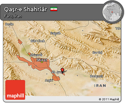Satellite 3D Map of Qaşr-e Shahrīār