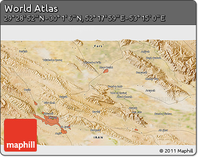 Satellite 3D Map of the Area around 29° 44' 59" N, 52° 46' 29" E