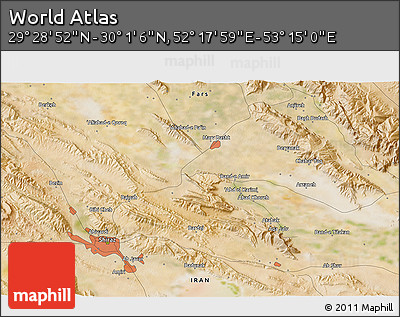 Satellite 3D Map of the Area around 29° 44' 59" N, 52° 46' 29" E