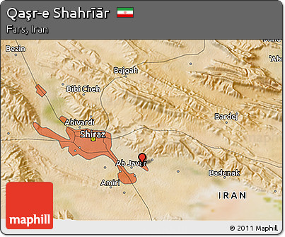 Satellite 3D Map of Qaşr-e Shahrīār