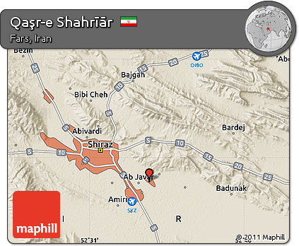 Shaded Relief Map of Qaşr-e Shahrīār
