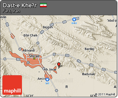 Shaded Relief Map of Dast-e Kheẕr