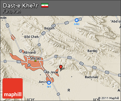 Shaded Relief Map of Dast-e Kheẕr