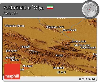 Physical Panoramic Map of Fakhrābād-e `Olya