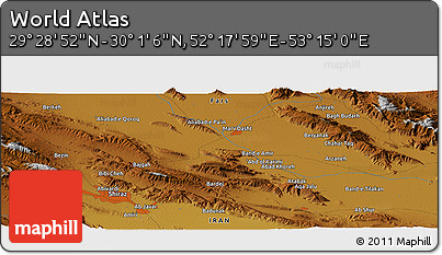 Physical Panoramic Map of the Area around 29° 44' 59" N, 52° 46' 29" E