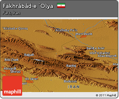 Physical Panoramic Map of Fakhrābād-e `Olya