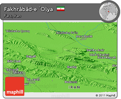 Political Panoramic Map of Fakhrābād-e `Olya