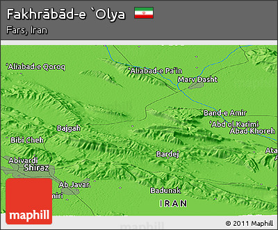 Political Panoramic Map of Fakhrābād-e `Olya