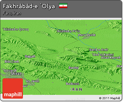 Political Panoramic Map of Fakhrābād-e `Olya