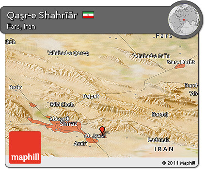 Satellite Panoramic Map of Qaşr-e Shahrīār