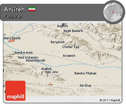 Shaded Relief Panoramic Map of Anjīreh