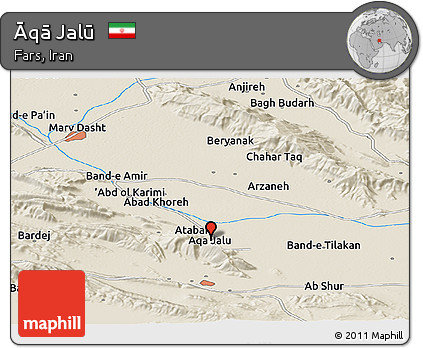 Shaded Relief Panoramic Map of Āqā Jalū
