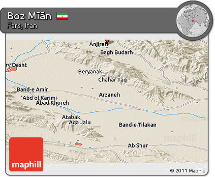 Shaded Relief Panoramic Map of Boz Mīān