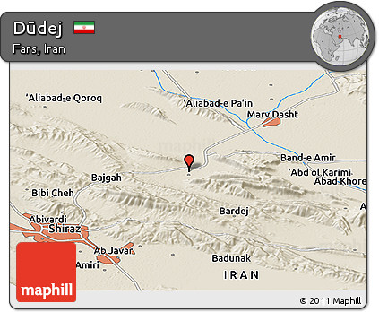 Shaded Relief Panoramic Map of Dūdej