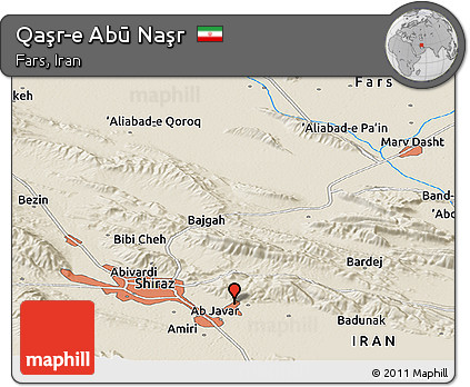 Shaded Relief Panoramic Map of Qaşr-e Abū Naşr