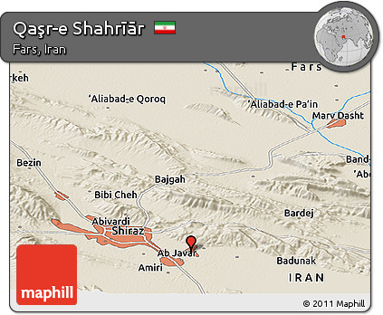 Shaded Relief Panoramic Map of Qaşr-e Shahrīār