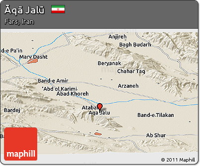 Shaded Relief Panoramic Map of Āqā Jalū
