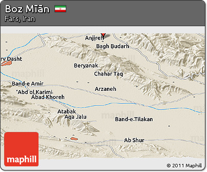 Shaded Relief Panoramic Map of Boz Mīān