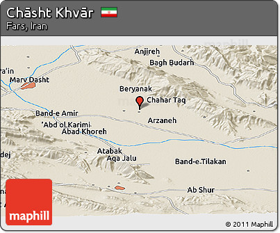 Shaded Relief Panoramic Map of Chāsht Khvār