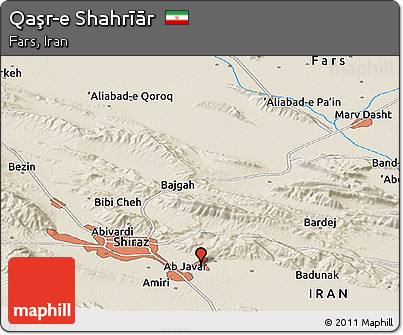 Shaded Relief Panoramic Map of Qaşr-e Shahrīār