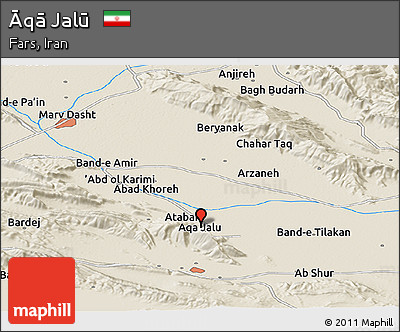 Shaded Relief Panoramic Map of Āqā Jalū