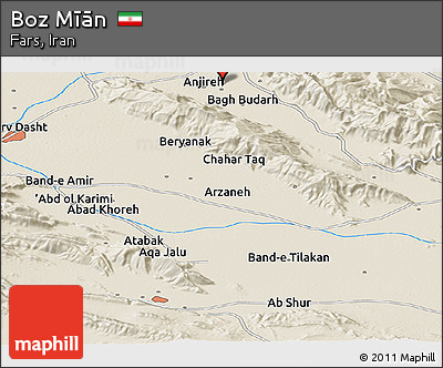 Shaded Relief Panoramic Map of Boz Mīān