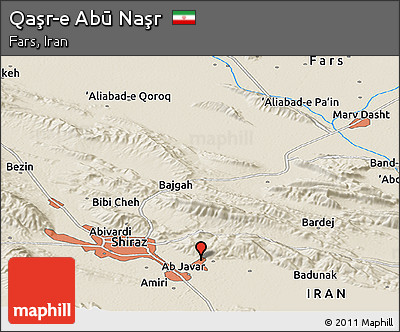 Shaded Relief Panoramic Map of Qaşr-e Abū Naşr