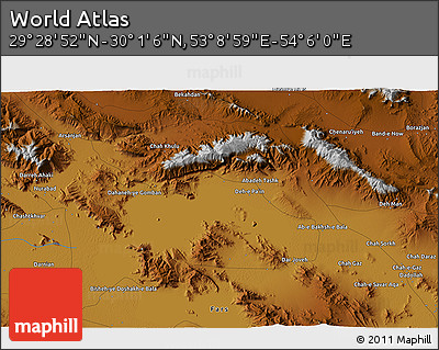 Physical 3D Map of the Area around 29° 44' 59" N, 53° 37' 30" E