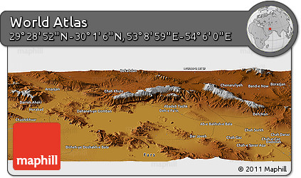 Physical Panoramic Map of the Area around 29° 44' 59" N, 53° 37' 30" E
