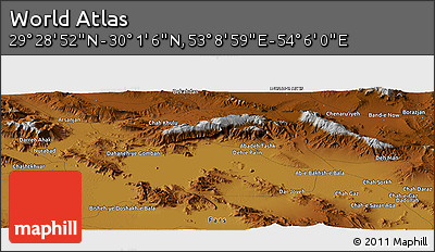 Physical Panoramic Map of the Area around 29° 44' 59" N, 53° 37' 30" E