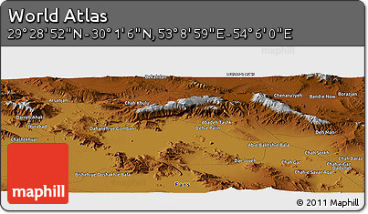 Physical Panoramic Map of the Area around 29° 44' 59" N, 53° 37' 30" E