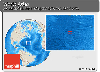 Shaded Relief Location Map of the Area around 29° 44' 59" N, 53° 28' 30" W