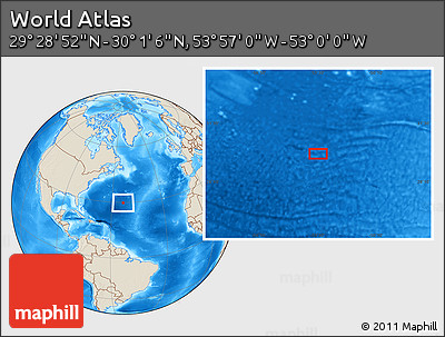 Shaded Relief Location Map of the Area around 29° 44' 59" N, 53° 28' 30" W