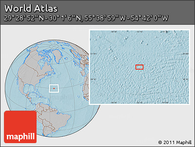 Gray Location Map of the Area around 29° 44' 59" N, 55° 10' 29" W, hill shading