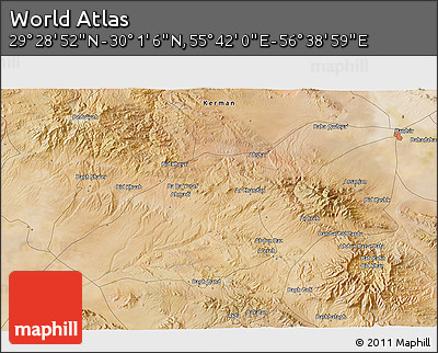 Satellite 3D Map of the Area around 29° 44' 59" N, 56° 10' 29" E