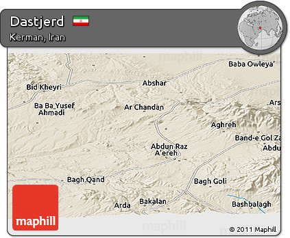 Shaded Relief Panoramic Map of Dastjerd
