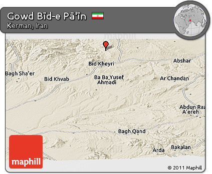 Shaded Relief Panoramic Map of Gowd Bīd-e Pā'īn