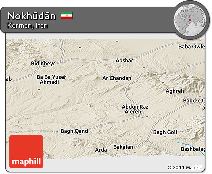 Shaded Relief Panoramic Map of Nokhūdān
