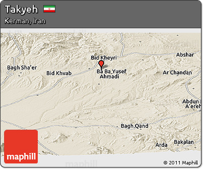 Shaded Relief Panoramic Map of Takyeh