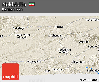 Shaded Relief Panoramic Map of Nokhūdān
