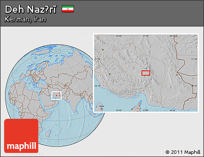 Gray Location Map of Deh Naz̄rī, hill shading