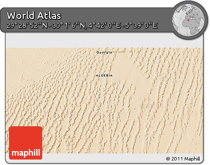 Satellite 3D Map of the Area around 29° 44' 59" N, 5° 10' 30" E