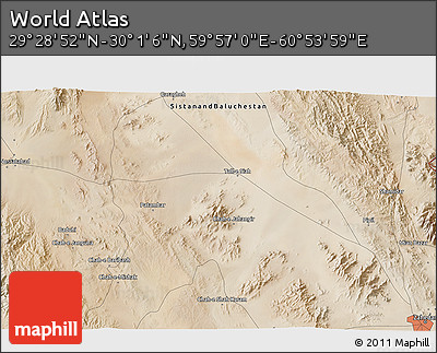 Satellite 3D Map of the Area around 29° 44' 59" N, 60° 25' 29" E