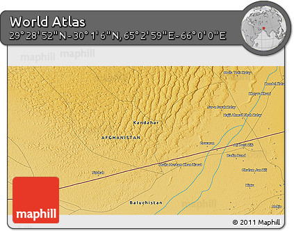 Physical 3D Map of the Area around 29° 44' 59" N, 65° 31' 30" E