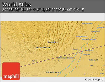 Physical 3D Map of the Area around 29° 44' 59" N, 65° 31' 30" E