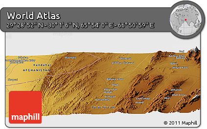 Physical Panoramic Map of the Area around 29° 44' 59" N, 66° 22' 30" E