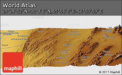 Physical Panoramic Map of the Area around 29° 44' 59" N, 66° 22' 30" E